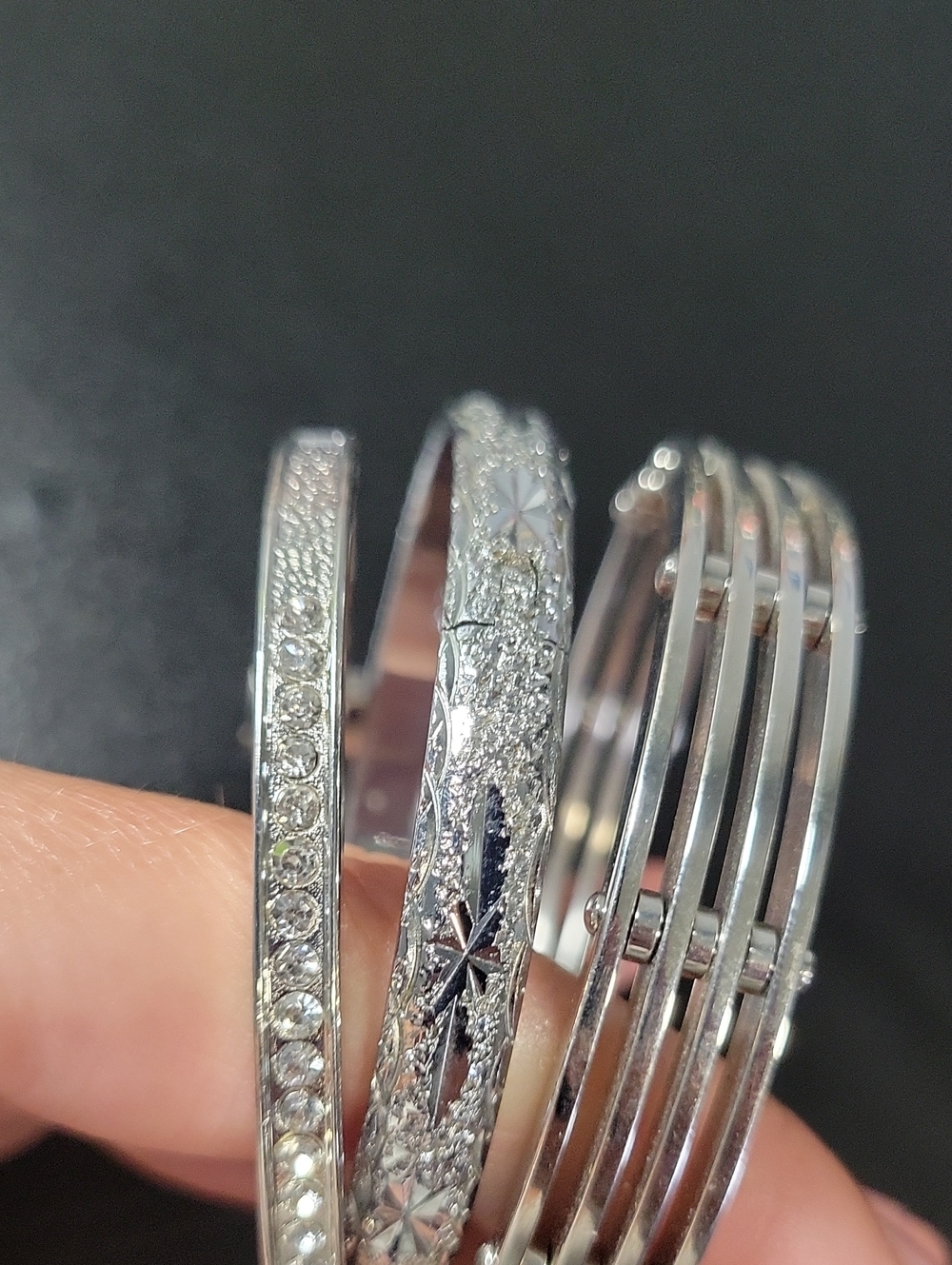 Silver Tone Crystal Multi-Stack Bangle Set - Picture 3 of 9
